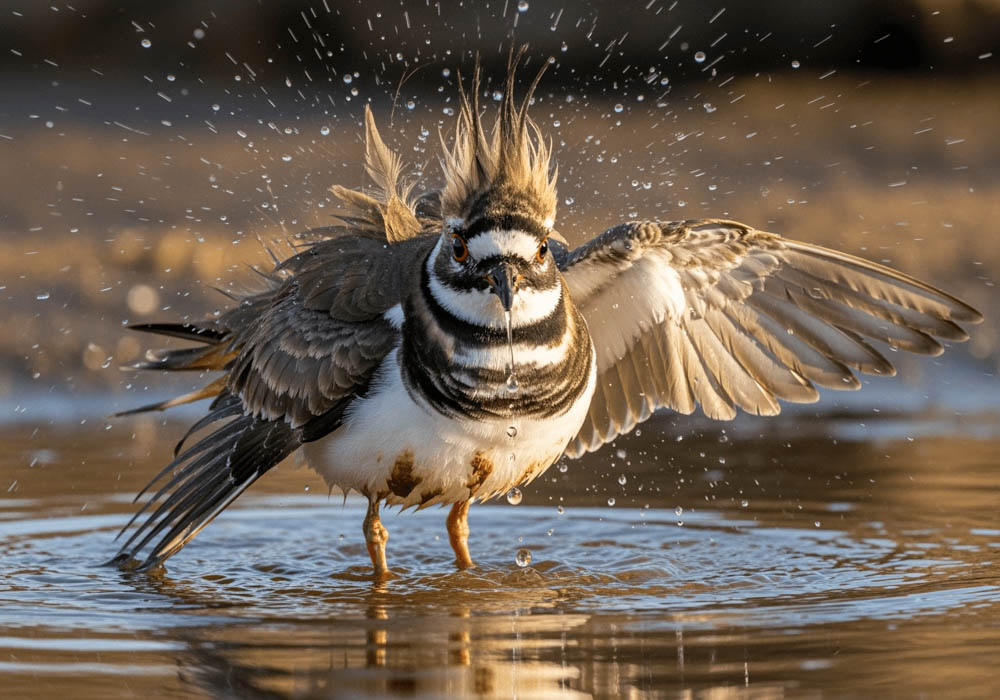 Killdeer Shaking Off Water in Mid-Bath – Shorebird Action Portrait