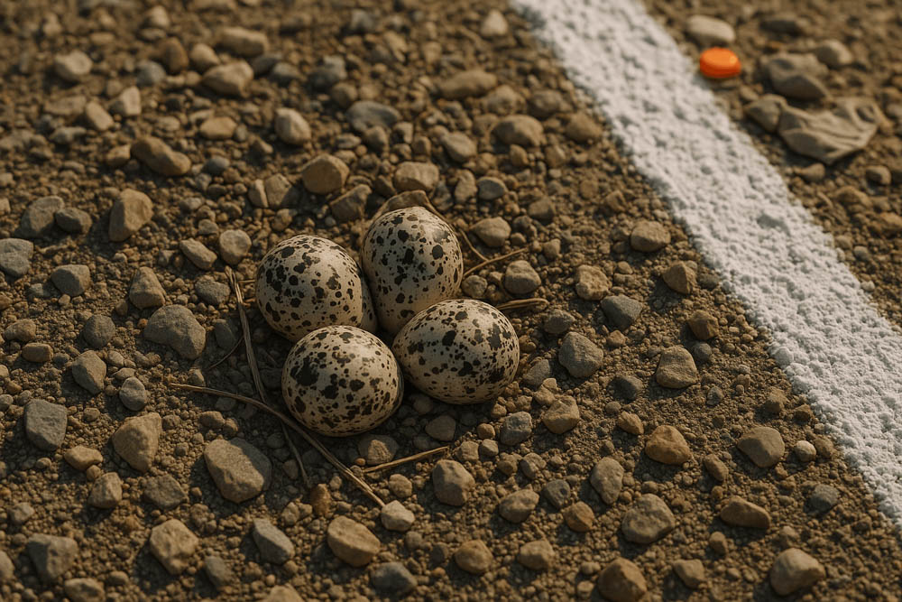 Killdeer Nest with Camouflaged Eggs on Gravel Ground