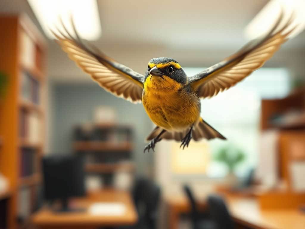 Beautiful small bird in flight