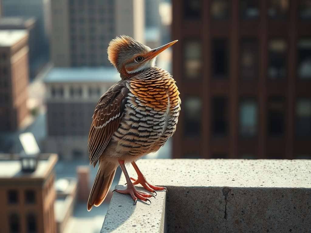 Woodcock standing on a city ledge.