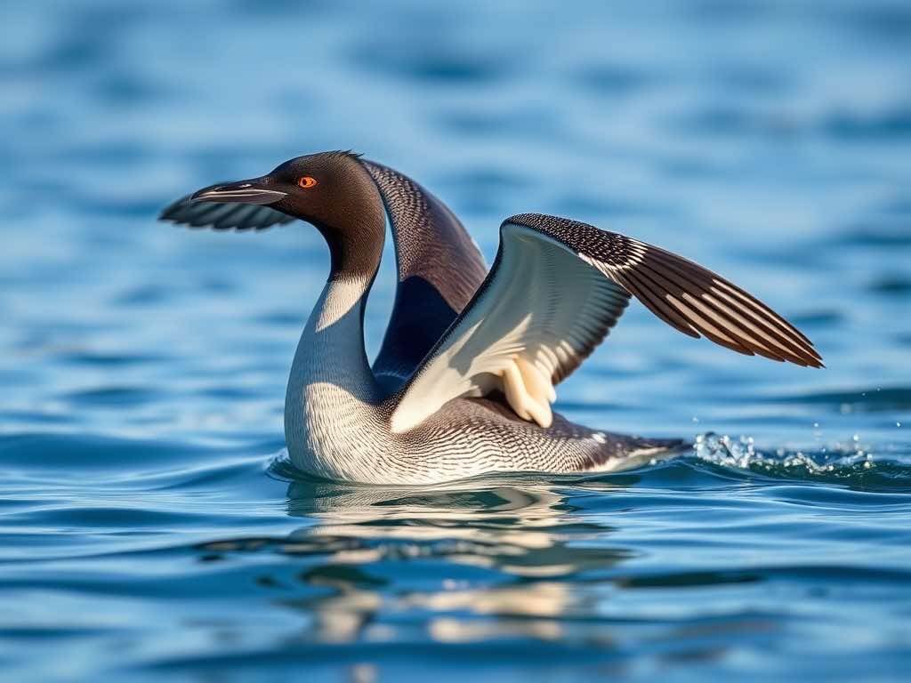 Arctic Loon Skims water surface flapping its wings