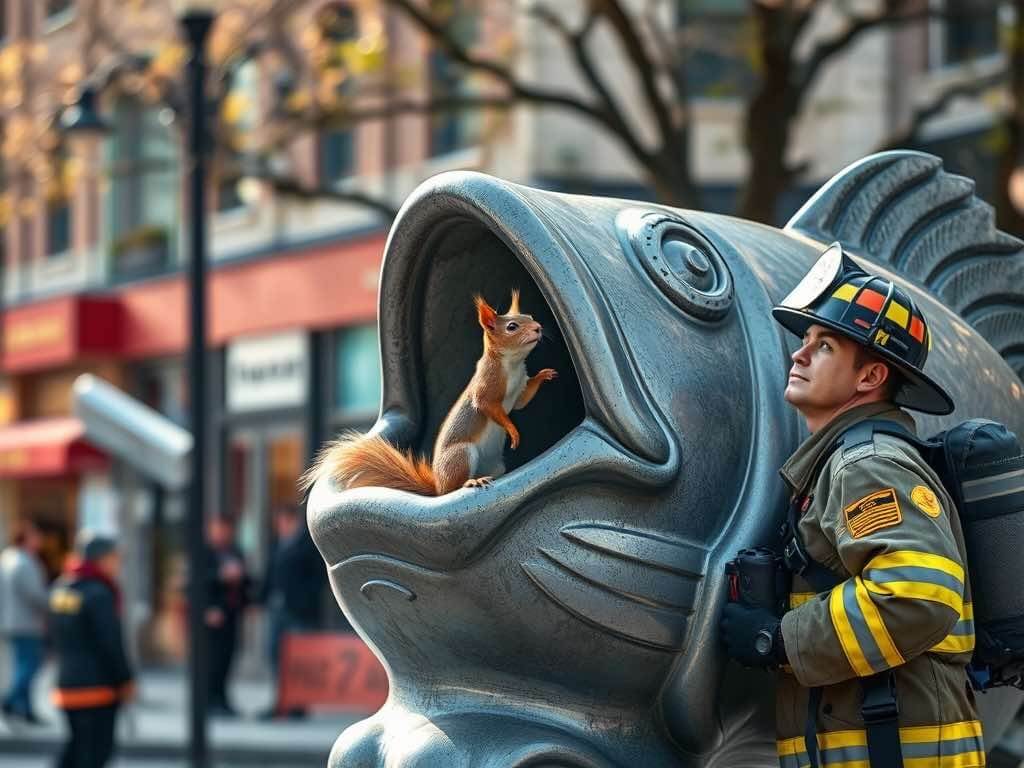 Squirrel makes home in statue